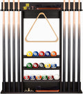 Pool Cue Rack Wall Mount,Cue Stick Holder,Wall Pool Stick Holder,Dark Brown | Holds 8 Cues and Full Set of Balls