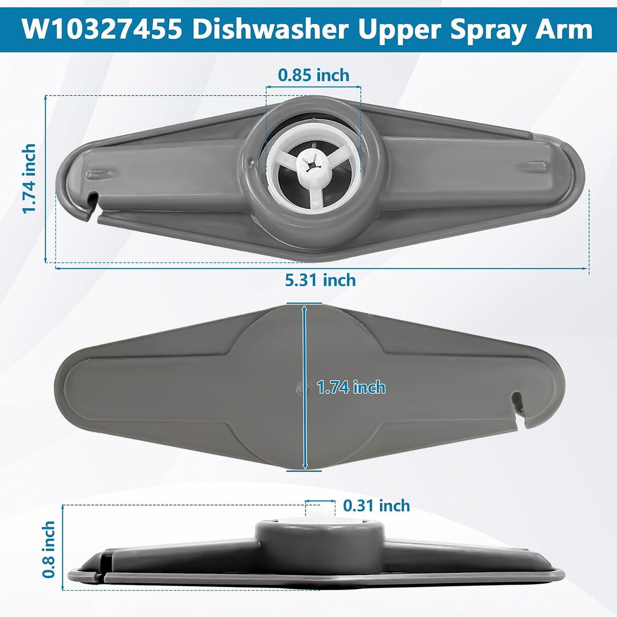 W10327455 WPW10327455 Dishwasher Upper Spray Arm Compatible with Whirlpool Kenmore Kitchen Aid Maytag Dishwasher Replaces AP6019626 1937861 PS11752935 WDT730PAHZ0 WDT970SAHZ0 WDT750SAHZ0 WDTA50SAHZ0