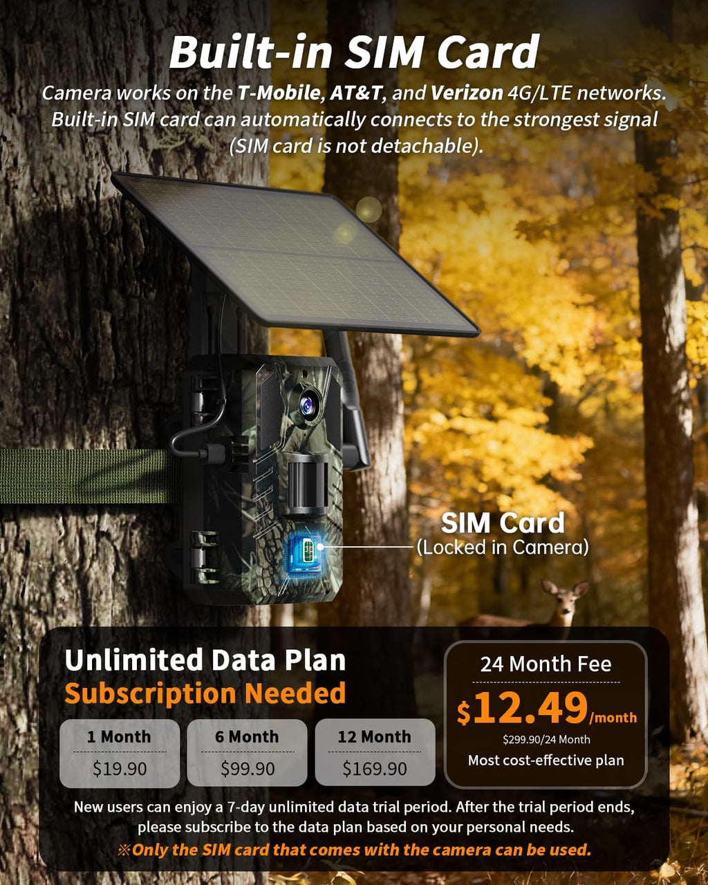Trail Camera, Cellular Trail Camera with AI Animal Detection, Game Camera Built-in SIM Card 4G Unlimited Data Plan 2K