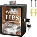 Wooden Tip Box with Lock & Slot - Secure Donation & Tips Jar for Business, Street Performers, Cafe, Hotel - Vendor
