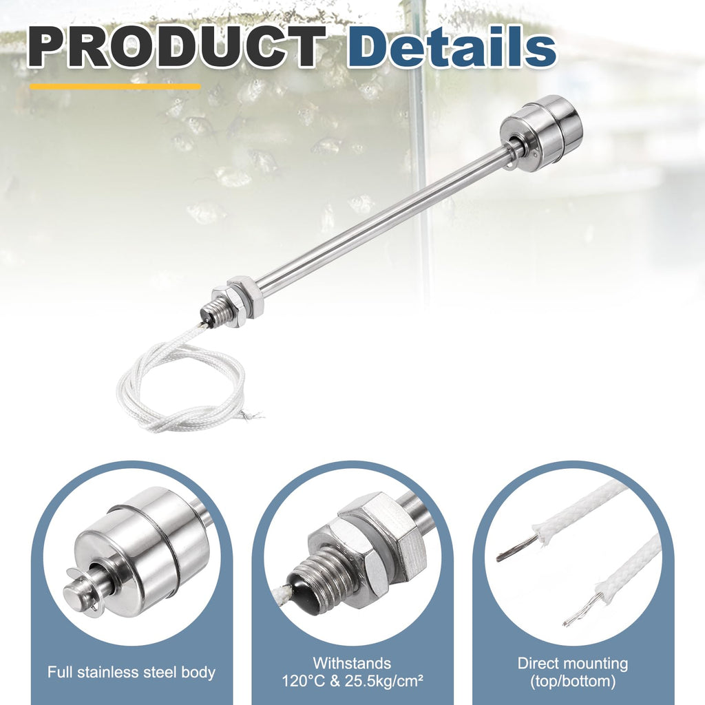 MECCANIXITY Stainless Steel Float Switch 150mm Rod 110V DC 0.2A Single Tank