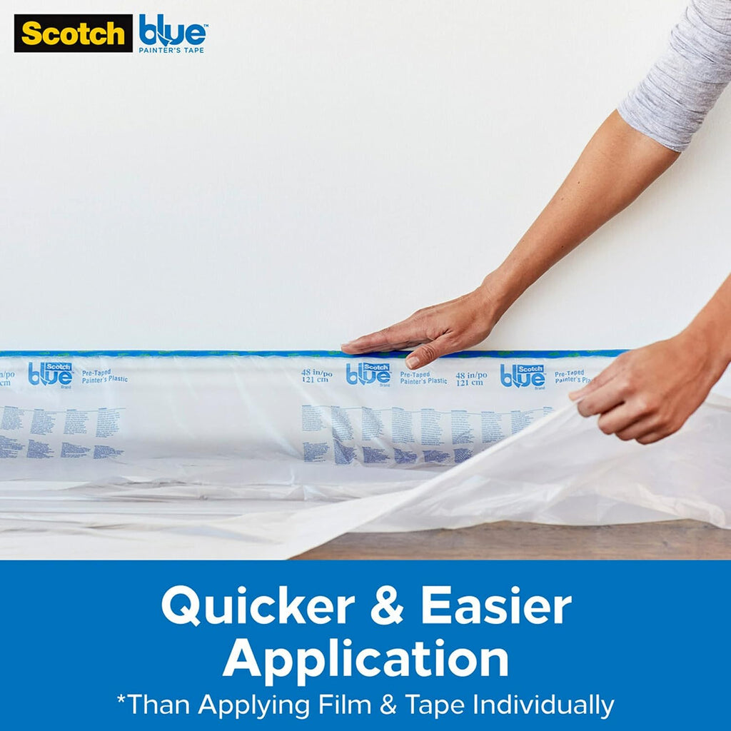 Pre Plastic Painters Tape, 24 in x 30yd, Tape & Masking Film Combined in One Product, Static Cling to Stay in One