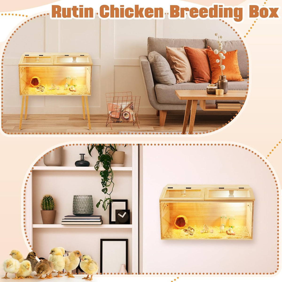 Chicken Brooder Box, Wooden Table Legs, 24 x 16 x 16 in