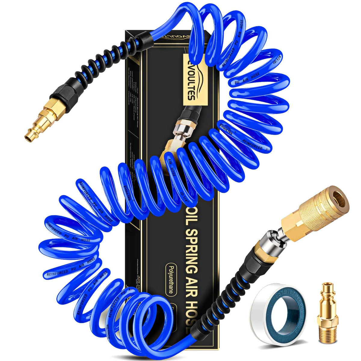 EVOULTES 1/4 In x 28 Ft Polyurethane Recoil Air Compressor Hose