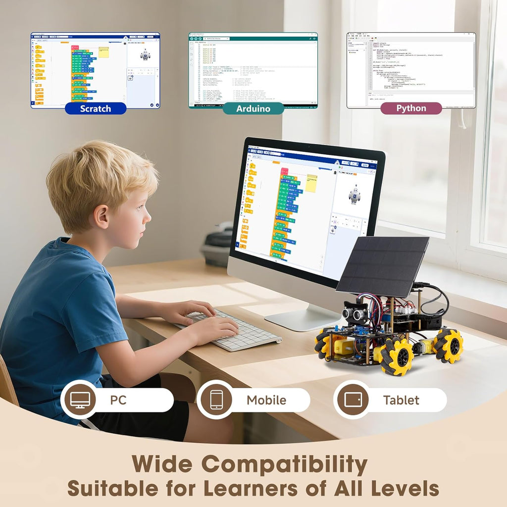 Robotics Kit for Kids Ages 8–12,ACEBOTT STEM Robot Car with Solar Powered,Compatible with Arduino & Scratch,STEM Toys