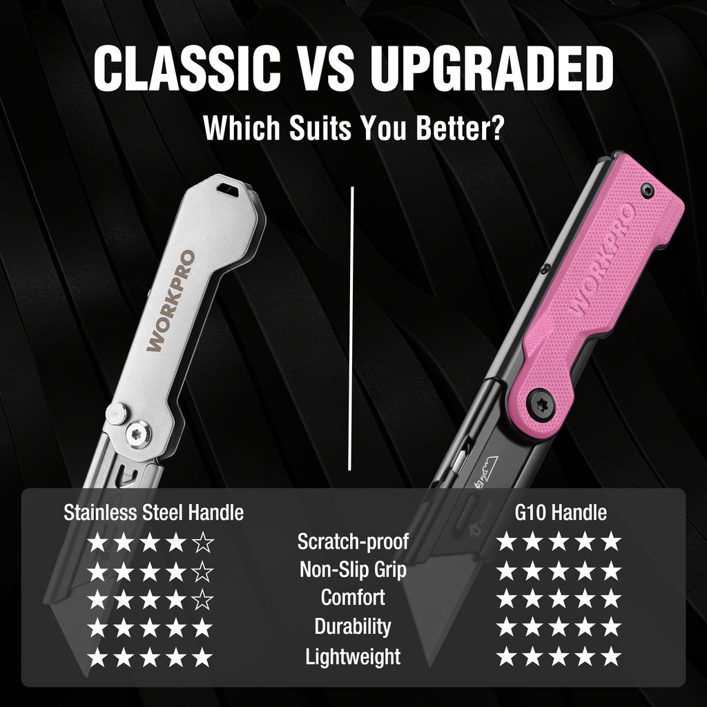 Folding Utility Knife, G10 Handle, Pink
