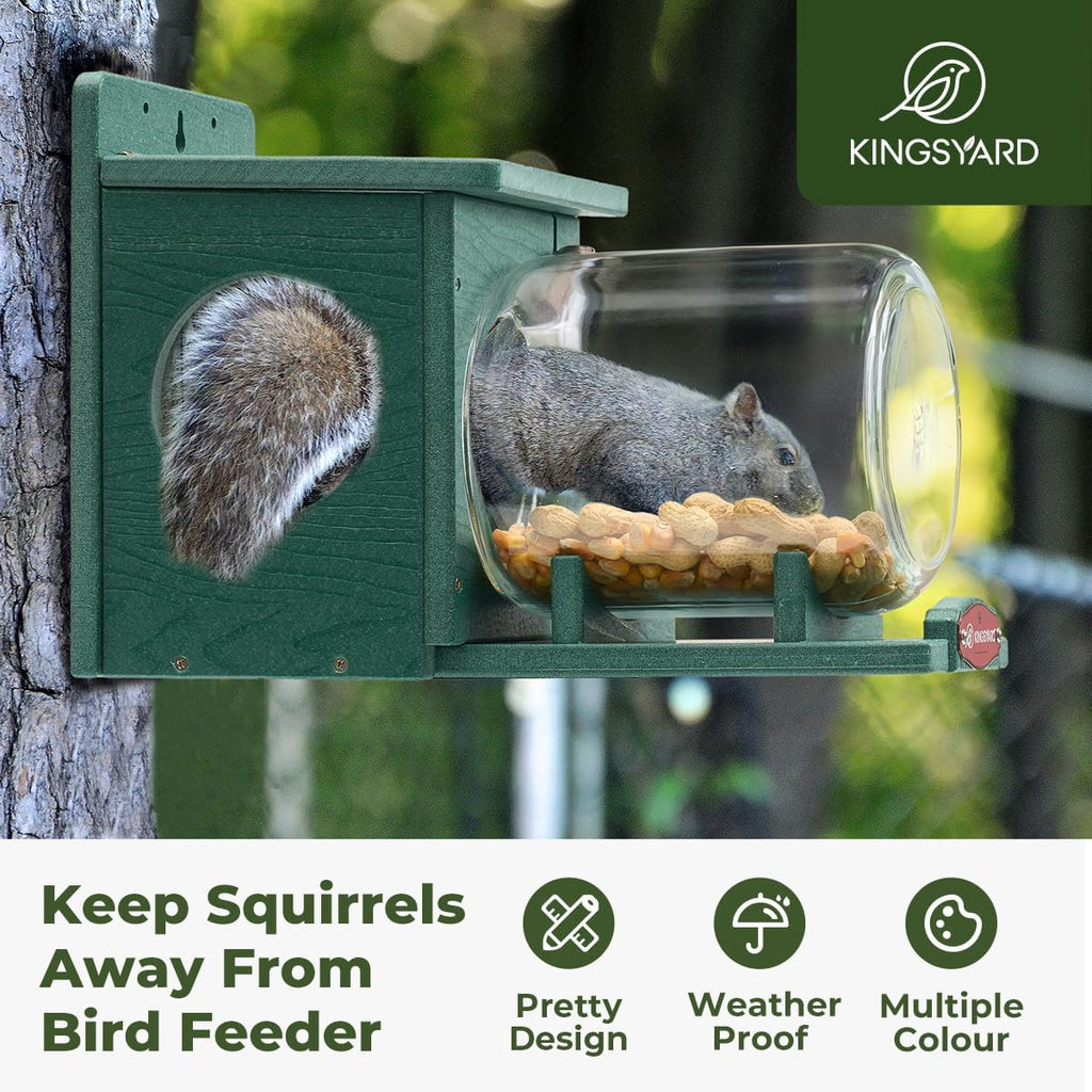 Recycled Plastic Squirrel Feeder for Outside, Squirrel Feeder Box with Peanuts Corn Storage Jar, Sturdy & Durable