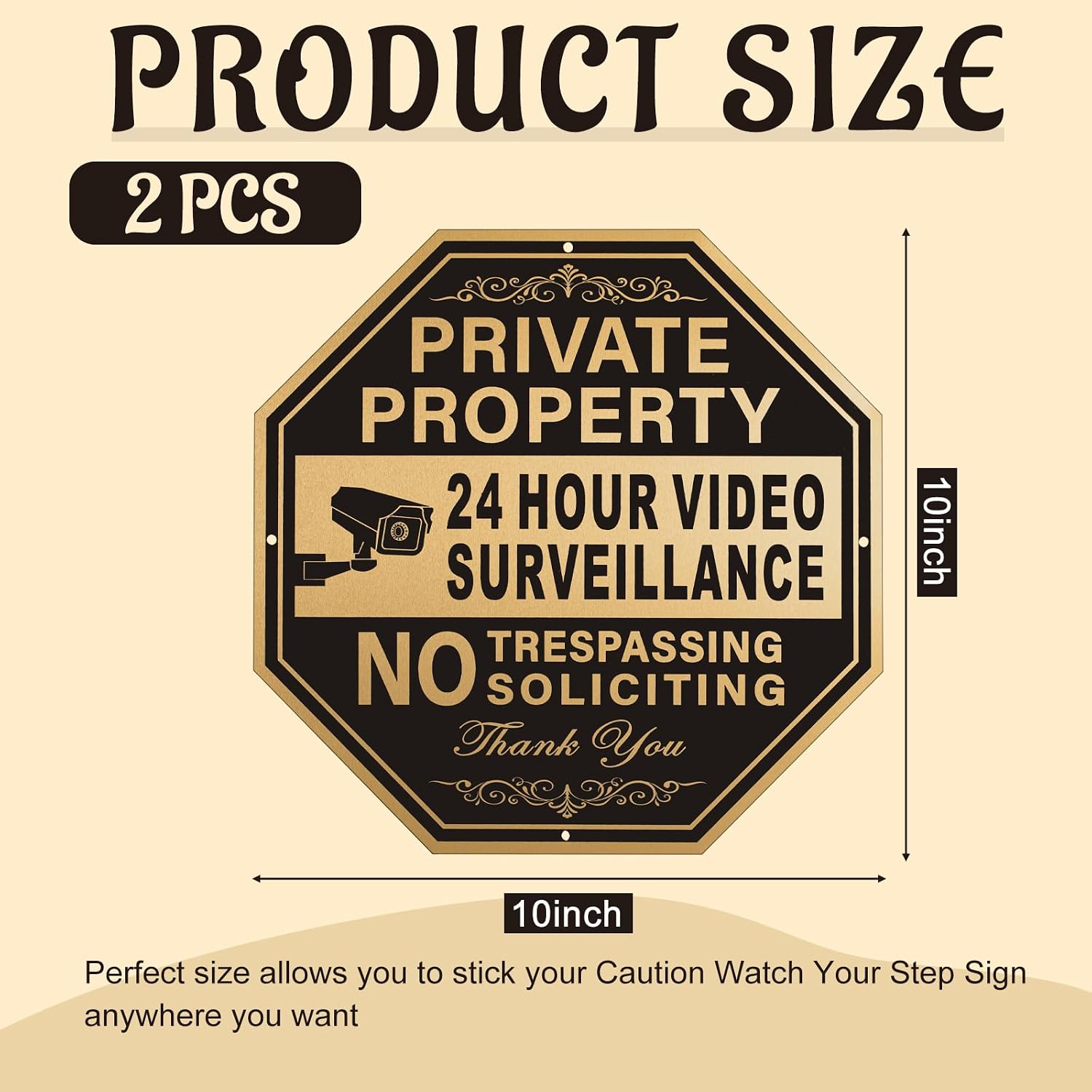 2 Pcs No Trespassing Sign 10 x 10 Inch Private Property Signs 24 Hours Video Surveillance Aluminum Security No