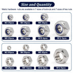 360Pcs Metric Hex Nut & Lock Nuts Assortment Kit (M3-M12) Hardware Nut