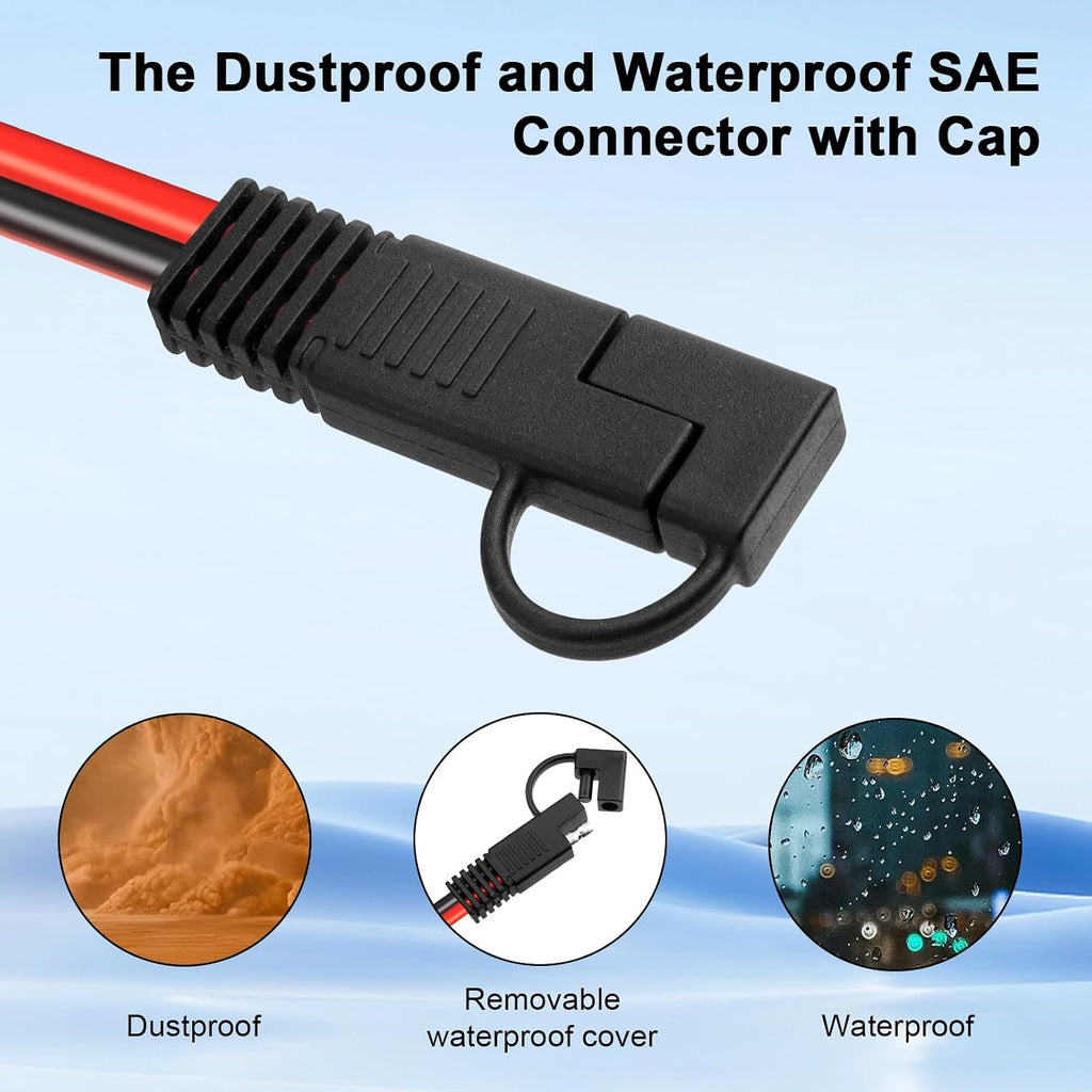 10AWG SAE to Solar Panel Connector Cable 1FT 2PCS, Heavy-Duty Tinned Copper, Solar Extension Cable with SAE Polarity