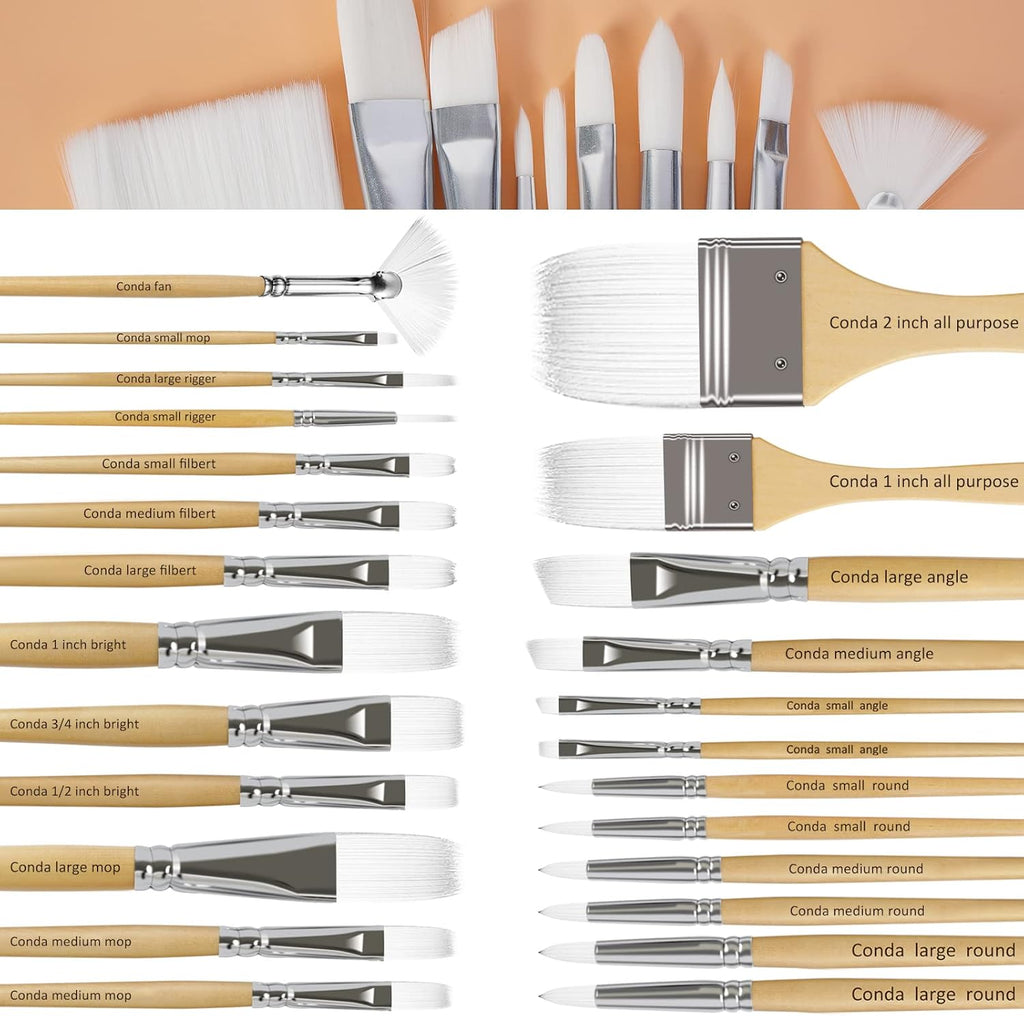 Paint Brushes Set of 24 Different Shapes Professional Painting Brushes for Oil, Acrylic Canvas and Watercolor