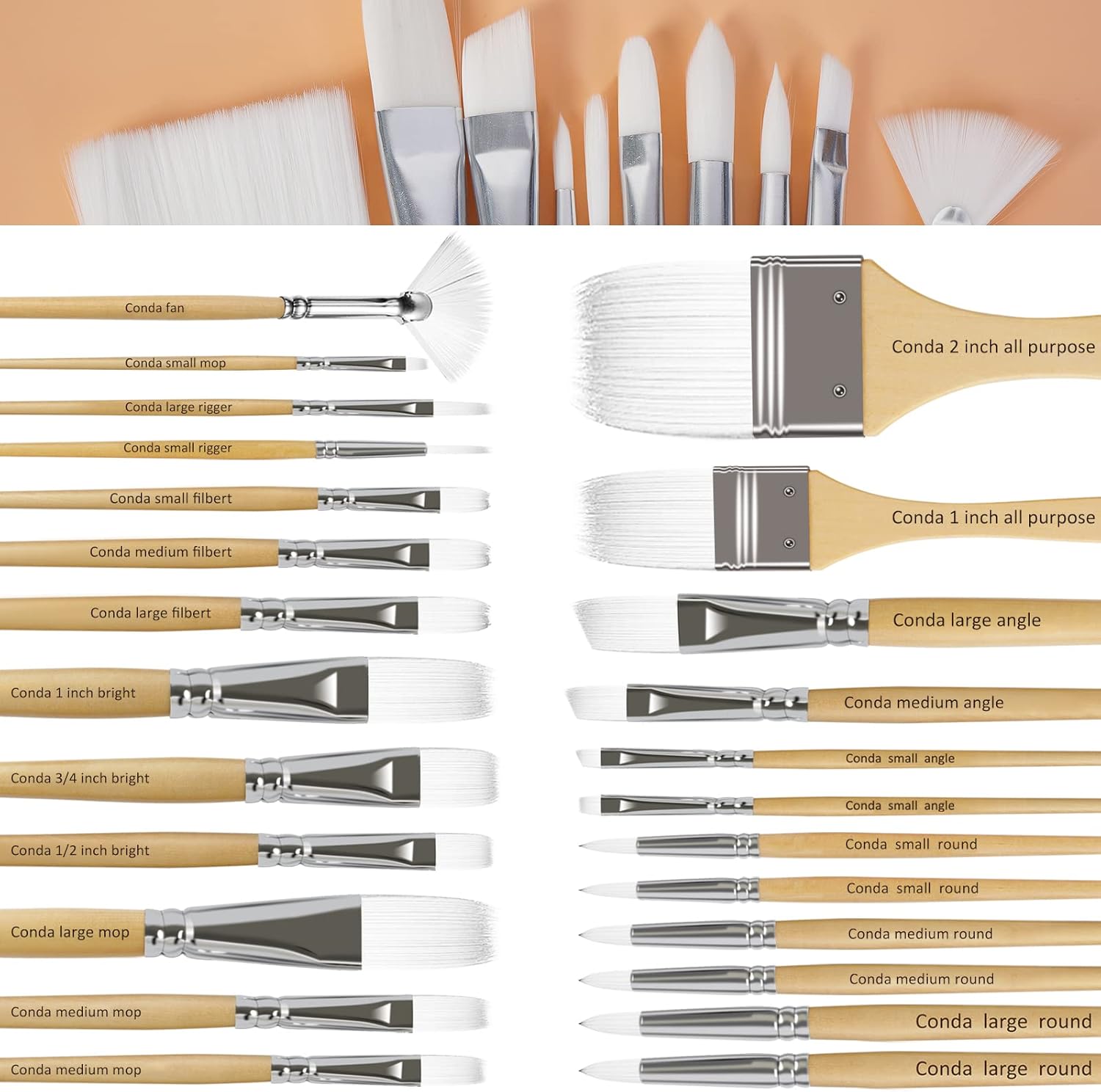 Paint Brushes Set of 24 Different Shapes Professional Painting Brushes for Oil, Acrylic Canvas and Watercolor