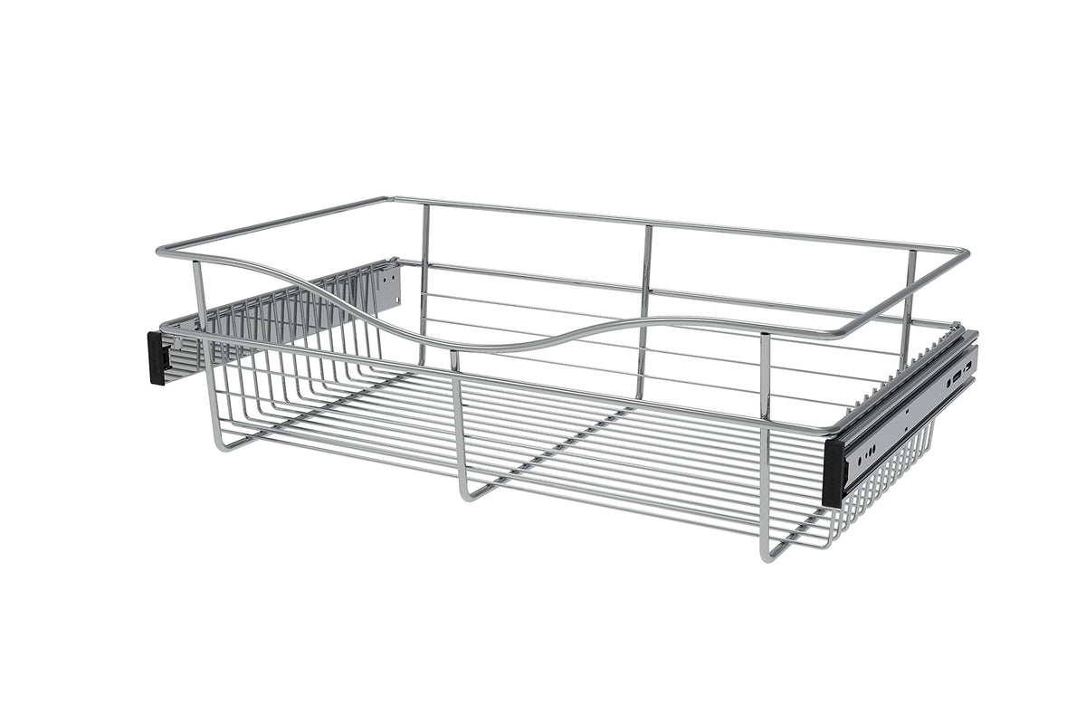 Chrome 24" Wire Pullout Basket for 14" Deep Closet - 7" H