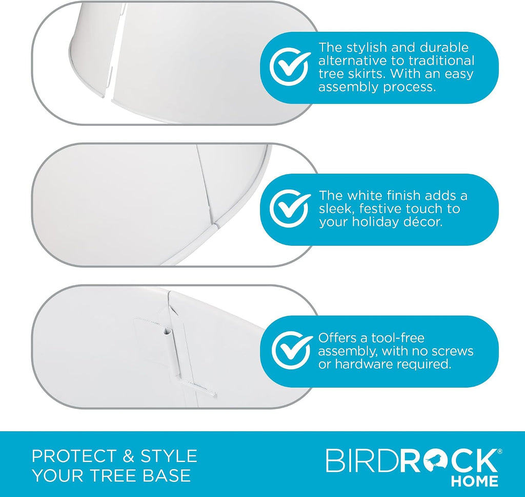 4-Panel Christmas Tree Collar - White - Metal Holiday Skirt Decor - Water Base Protection from Pets