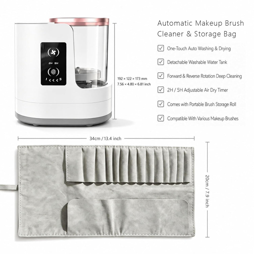 3 IN 1 Electric Makeup Brush Cleaner Dryer, Portable USB Automatic Cosmetic Brush Cleaner, Deep Clean Fast Dry for