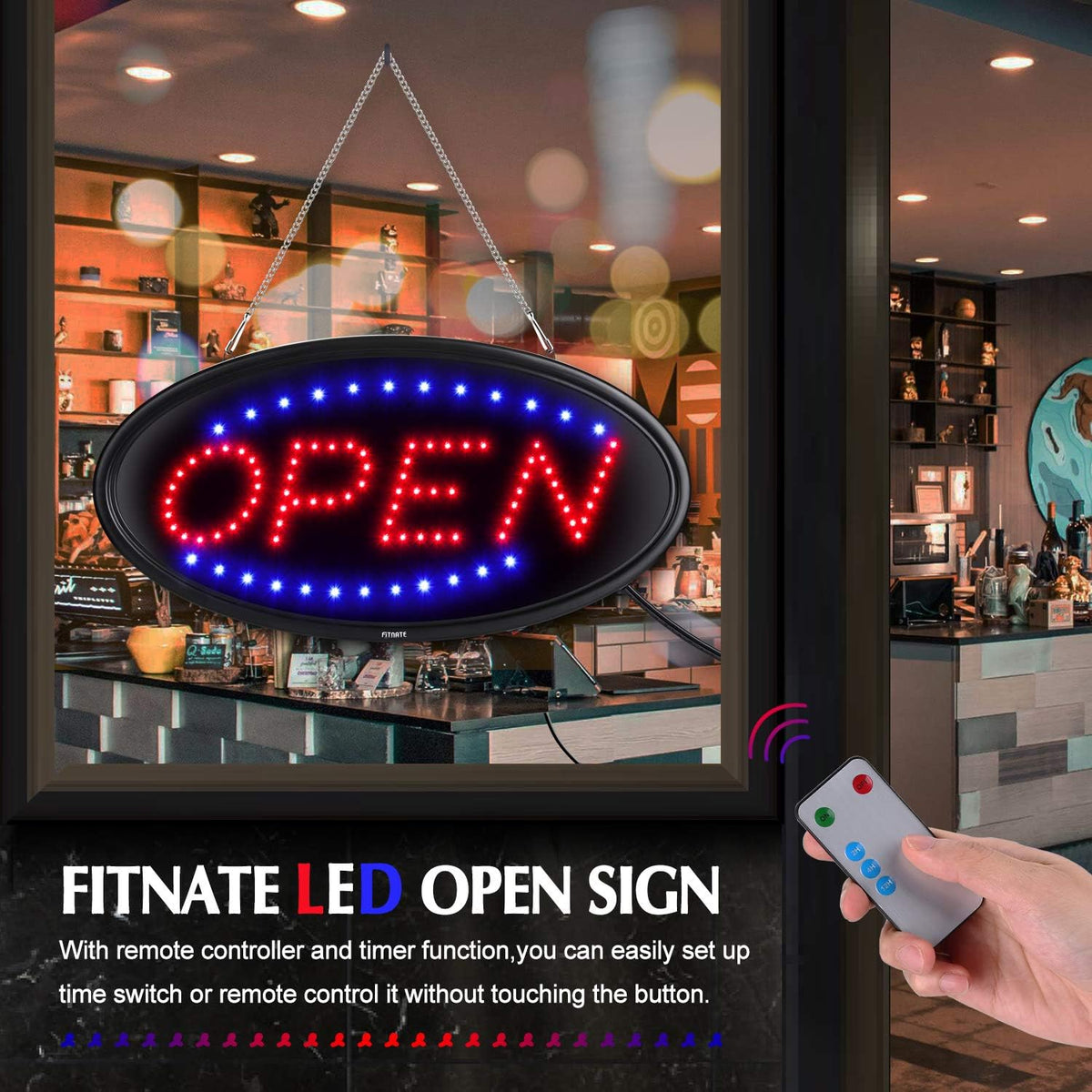 LED Open Sign, 19"x10", with Remote, Timer & Flash/Steady Modes