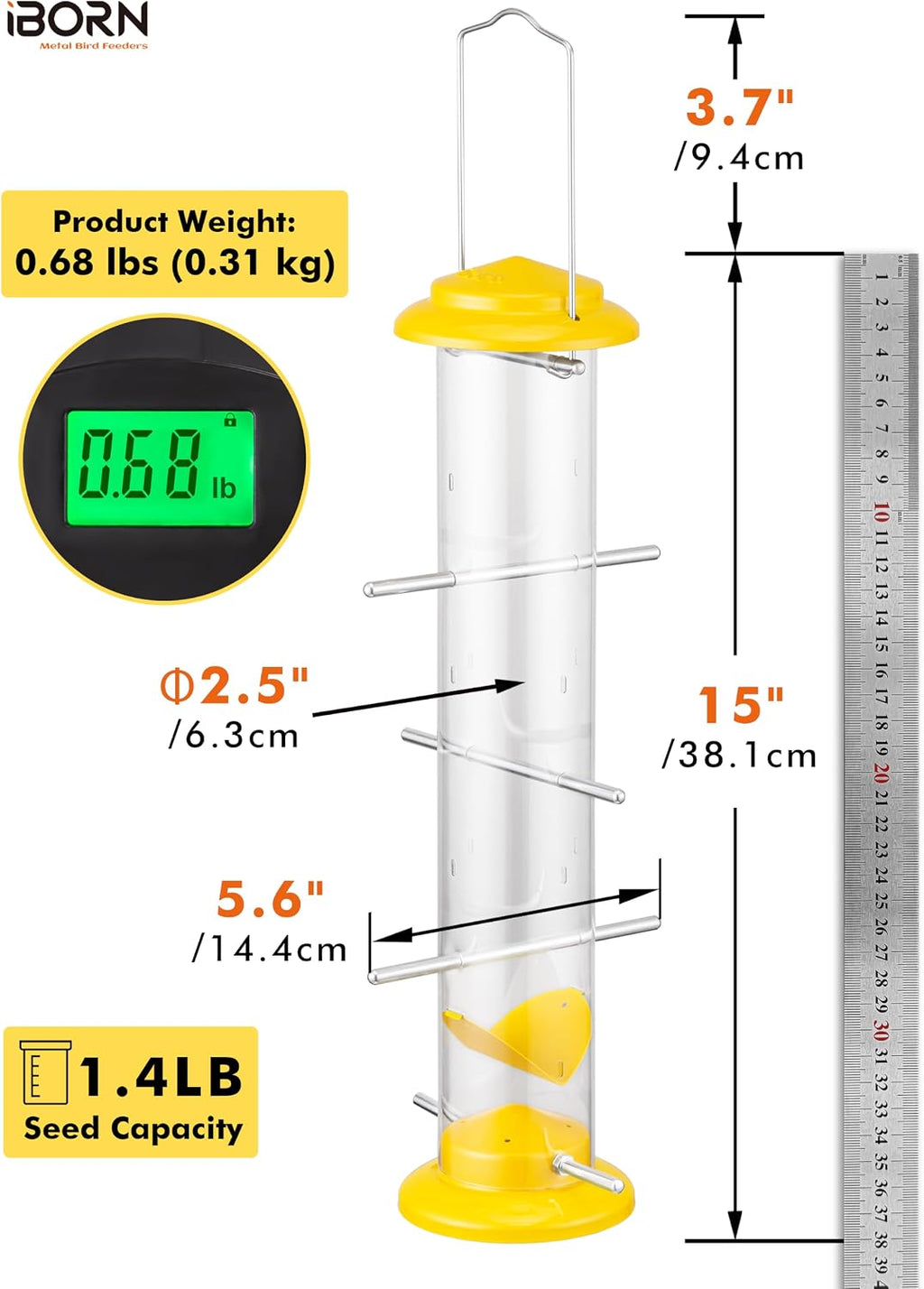 Finch Feeders for Outside,Nyjer/Thistle Bird Feeder,15 Inch Tube Bird Feeders for Outdoors Hanging,Metal Finch
