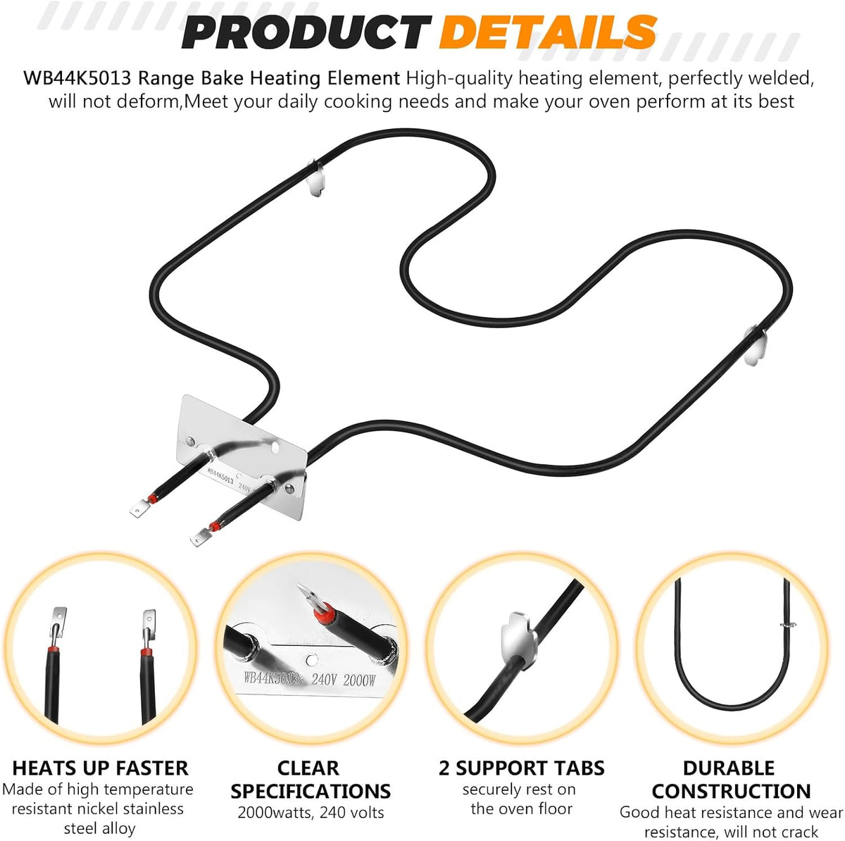 WB44K5013 WB44K5010 Range Oven Bake Element by Blutoget-Fit for GE Hotpoint Ken-more General Electric Oven Bottom Heating Element Replaces WB44K5008 WB44K5010 ERB44K5013 AP2030969 AP4404441