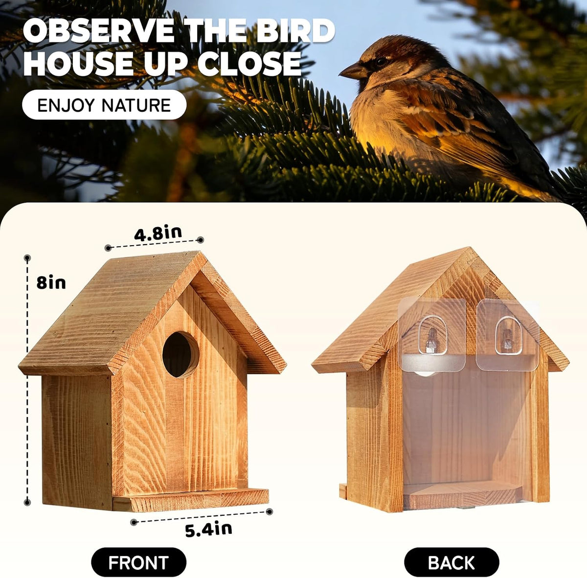 Window Bluebird House for Outside, Birdhouses with Weather Treated