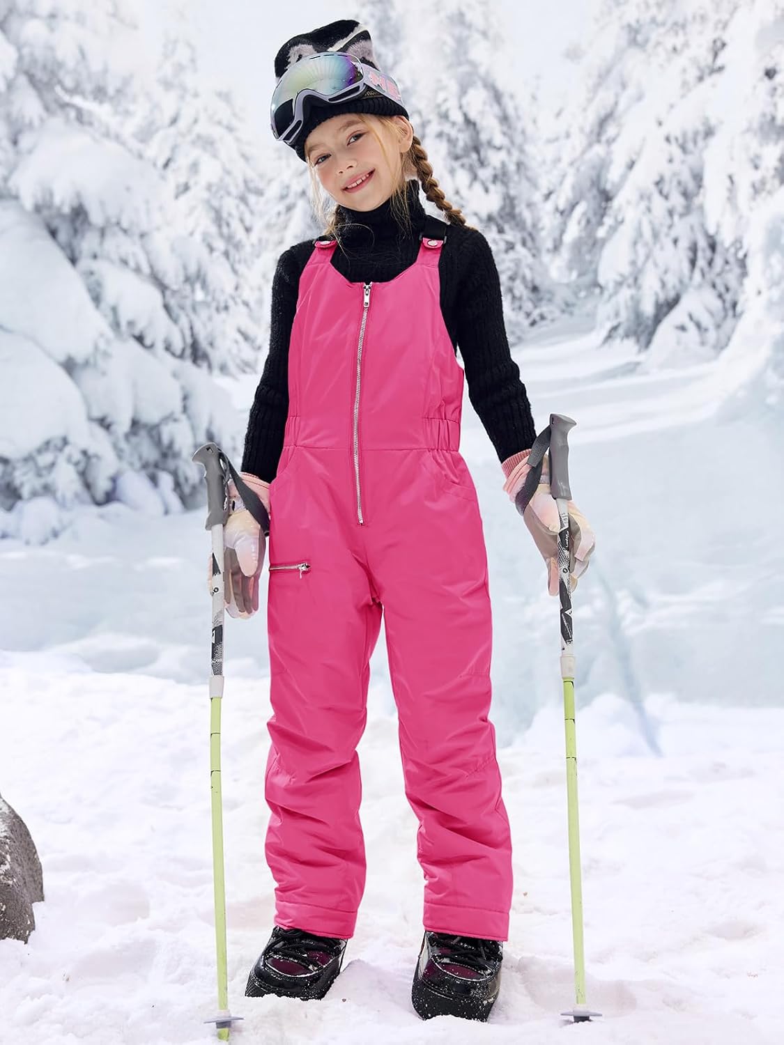 Kids Snow Bibs Waterproof Insulated Ski Pants Overalls Snowsuit | Easy on/off,Snow pants,Snowboard Overalls,,Girls