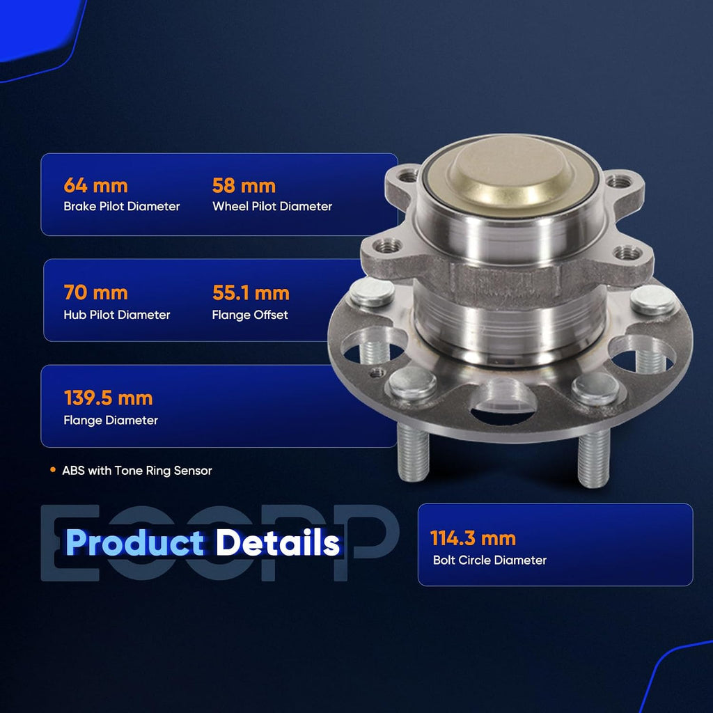 ECCPP Wheel Hub and Bearing Assembly Rear 512450 for Honda Civic 2013-2015