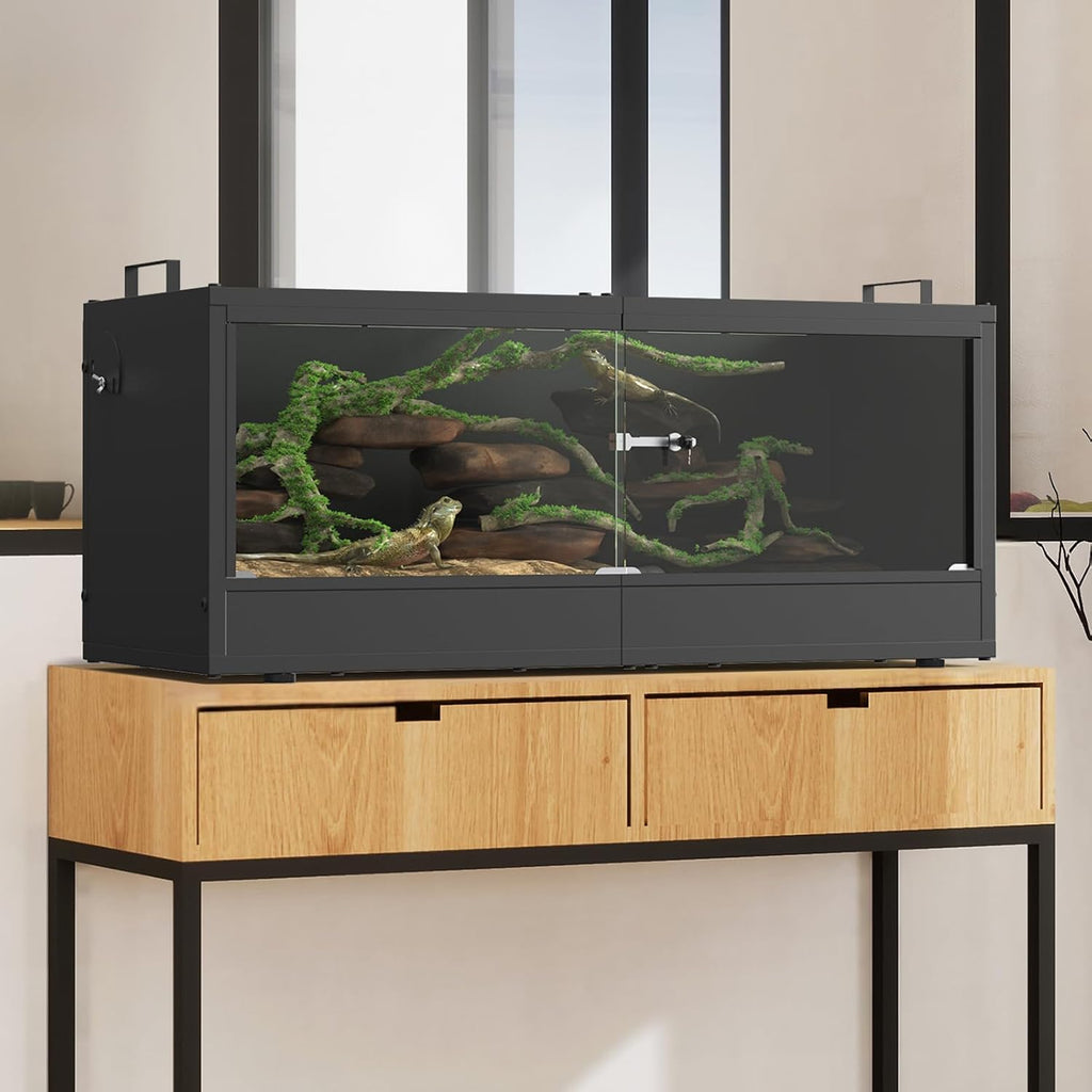 20 Gallon Reptile Terrarium - Bearded Dragon Tank with Glass Door, Front Opening Reptile Tank 28" x 12"x 12", Metal