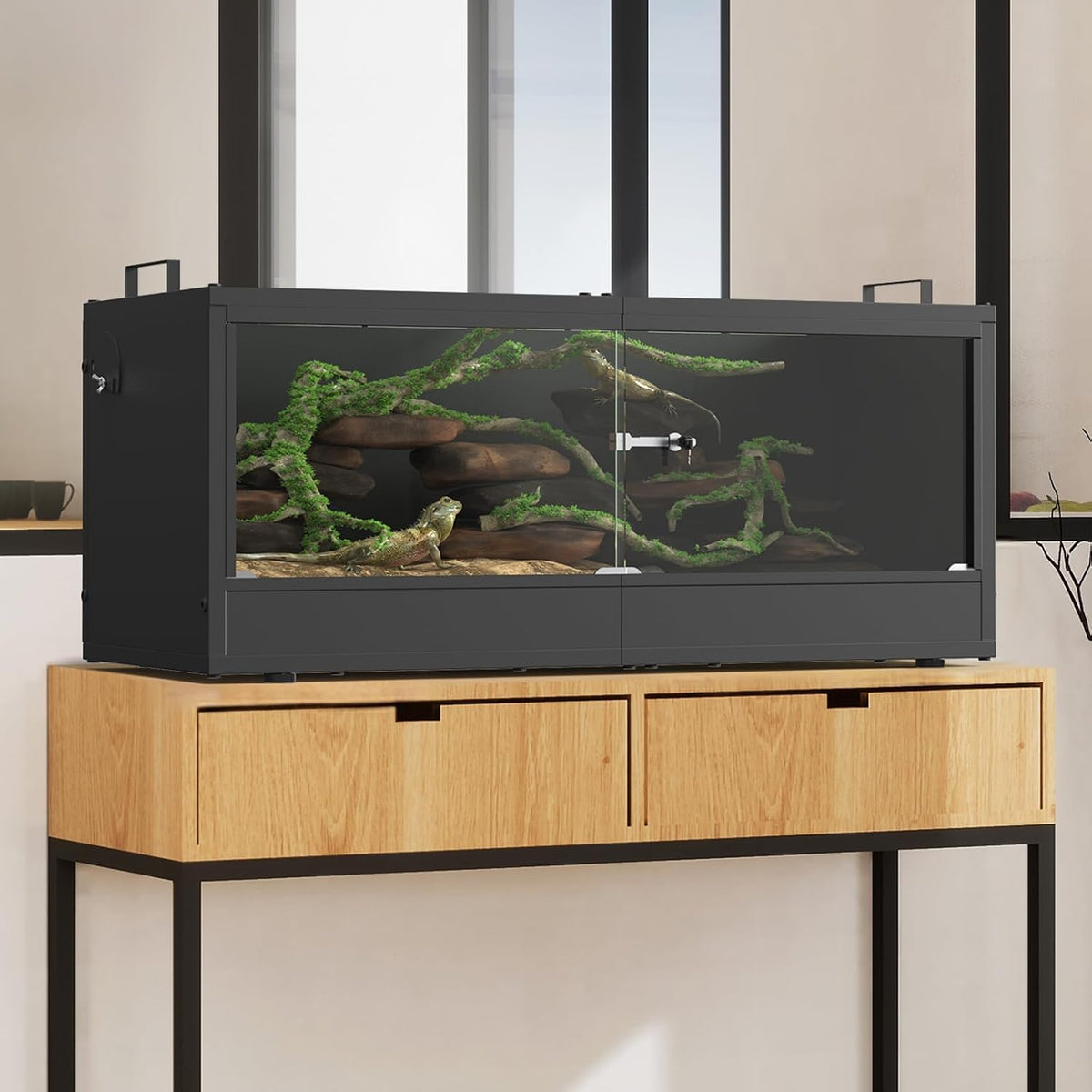 20 Gallon Reptile Terrarium - Bearded Dragon Tank with Glass Door, Front Opening Reptile Tank 28" x 12"x 12", Metal