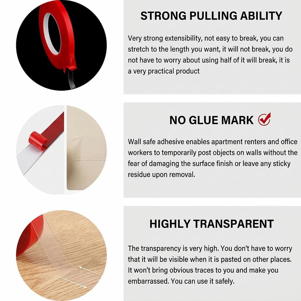(2Pcs) Double-Sided Tape,1/4inch x 78inch Strong Adhesive