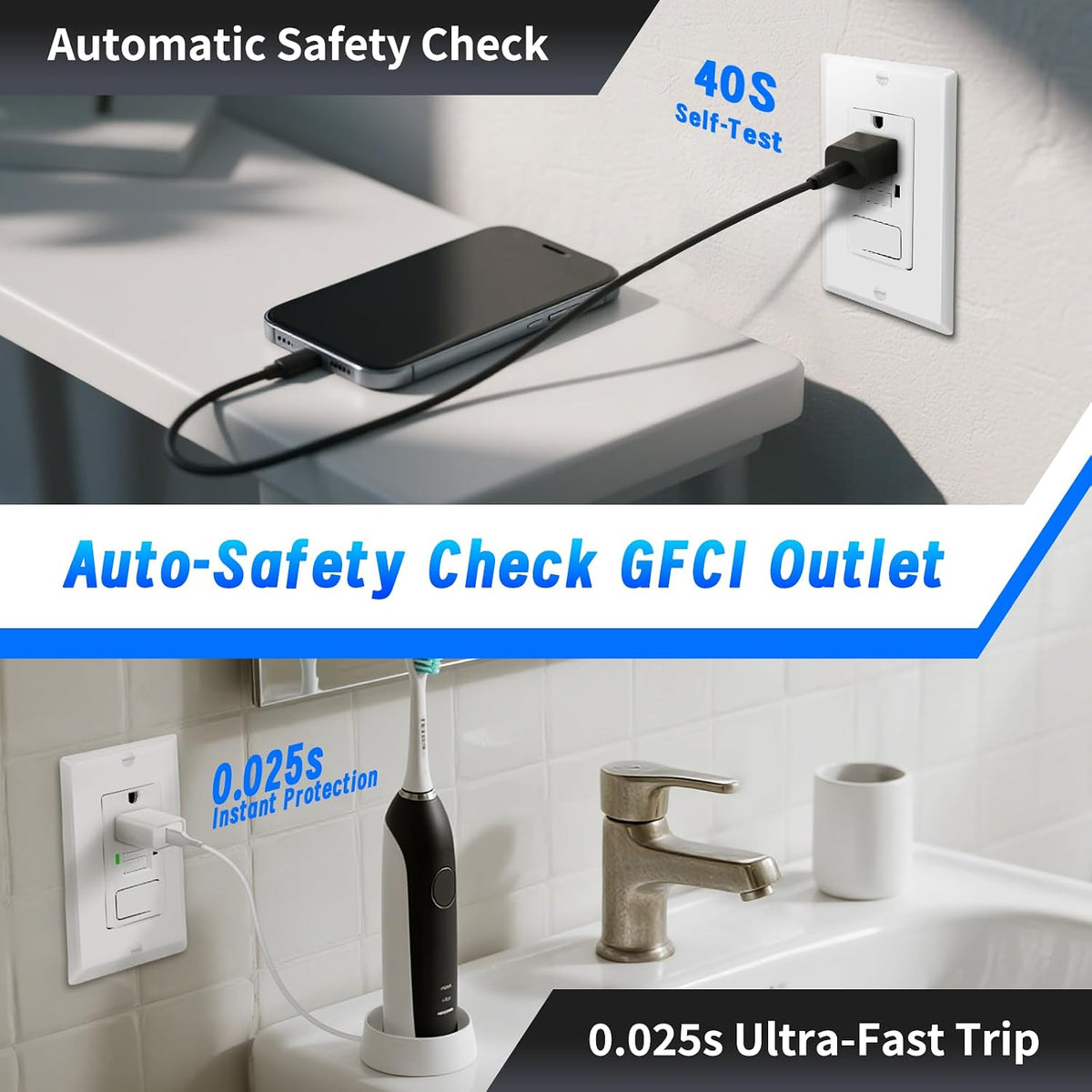 GFCI Outlet Light Switch Combo, 15A Self-Test TR ETL Listed 1 Pack | Tamper-Resistant Ground Fault Circuit