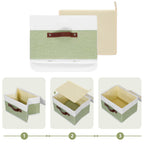 Fabric Storage Box Bins with Lids, Green White, 15"x10"x10"