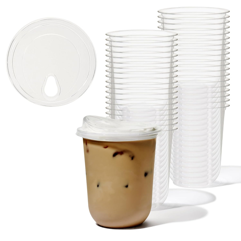 NATURAL 16oz Arc Bundle - Plant Based 98mm Clear Cold Cups + Sip Lids - Plastic Alternative for Parties
