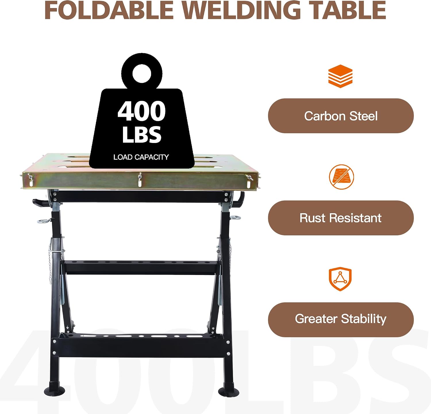 Steel Welding Table 30" x 20", Portable Welding Table with Wheels and 3 Slots, Adjustable Angle & Height, 400lbs Load