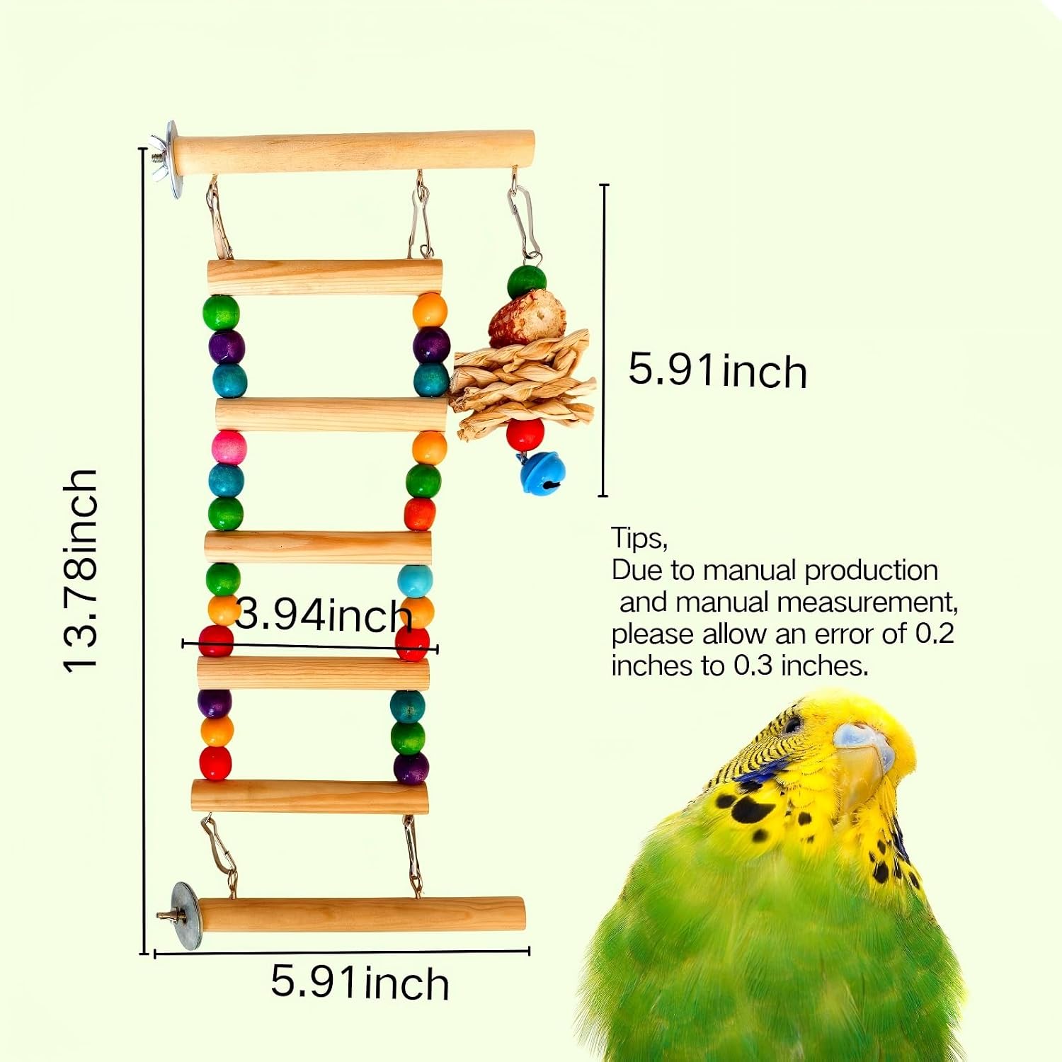 Bird Ladder for Cage, Natural Wooden Parrot Climbing Ladder | Parakeet Perch, Chew Toys for Parrot Conure Cockatiel