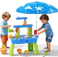 3-Tier Water Table for Toddlers, Kids Sand Water Table with Adjustable Umbrella, Sand Toys & Fishing Game, Sensory