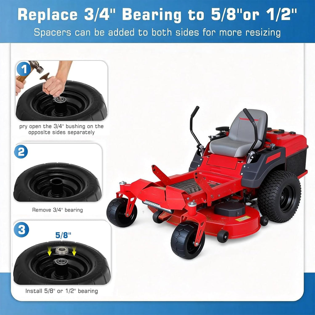 11x6.00-5 Flat Free Lawn Mower Tires | 2 Pack 11x6.00-5 Tires for Zero Turn Mower With 3/4 & 5/8" or 1/2”