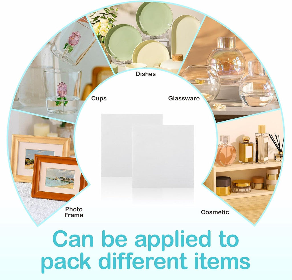 Thickened Packaging Foam Pouches and Sheets in 4 Sizes, 320 PCS with 60 Fragile Stickers, Dish Packing Supplies for