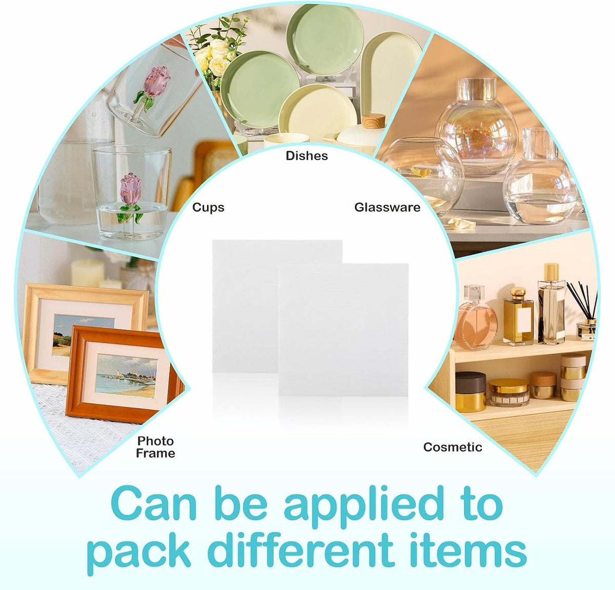 Thickened Packaging Foam Pouches and Sheets in 4 Sizes, 320 PCS with 60 Fragile Stickers, Dish Packing Supplies for