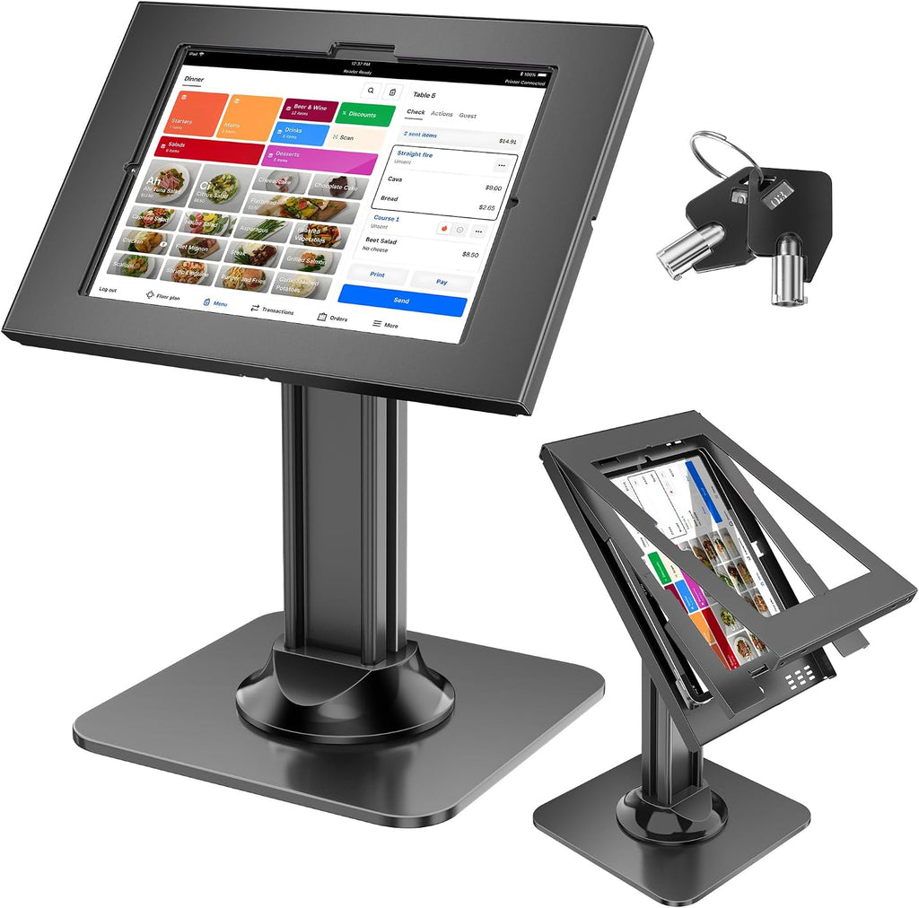 Anti-Theft iPad Kiosk Stand, POS iPad Security Stands, Aluminum Locking Tablet Stand with Heavy Duty Base, 360°