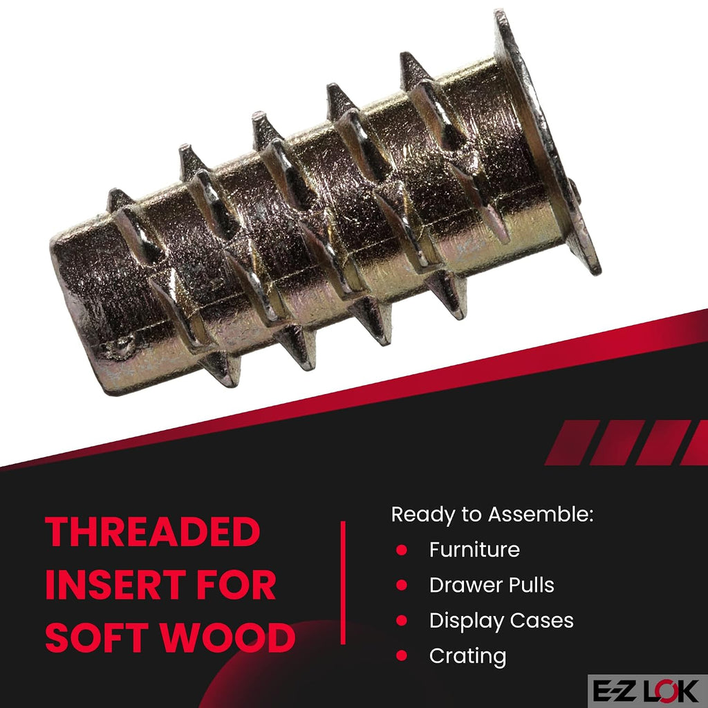E-Z LOK Knife Thread Insert for Soft Wood, Hex Flanged, 10-24, 50 ct