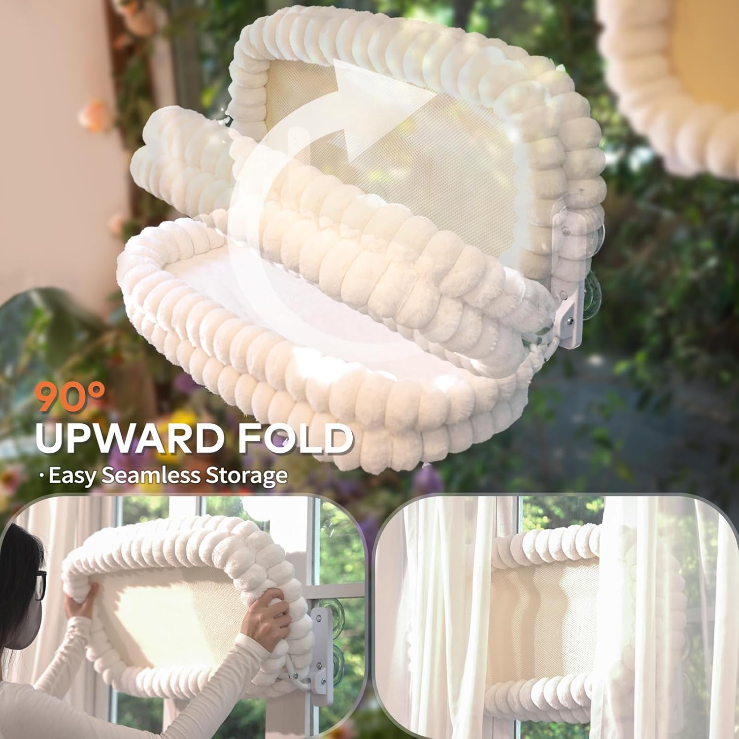 Cat Window Perch for Indoor Cats Hammock for Window with Reversible Cushion, Foldable Cat Window Bed for Large Cats