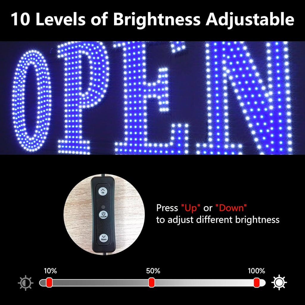 40"x14" Extra Large LED Open Signs for Business with Remote Controlled, 10 Levels Brightness Adjustable Unique Design