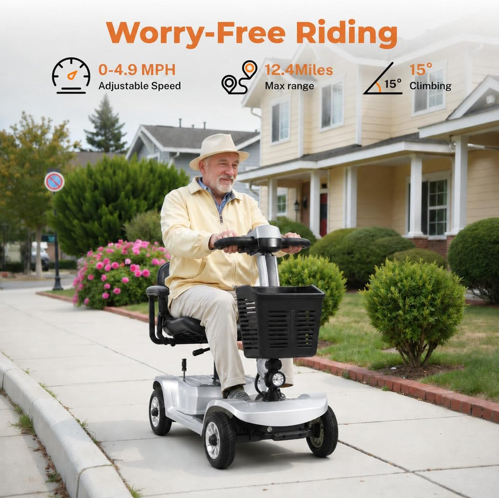 Electric Mobility Scooter for Adults & Seniors, Foldable 4-Wheel Mobility Scooter with LED Headlight & Basket