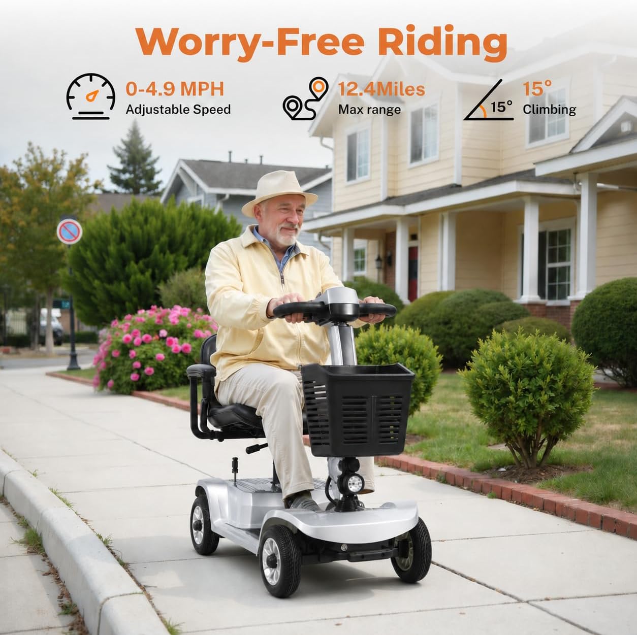 Electric Mobility Scooter for Adults & Seniors, Foldable 4-Wheel Mobility Scooter with LED Headlight & Basket