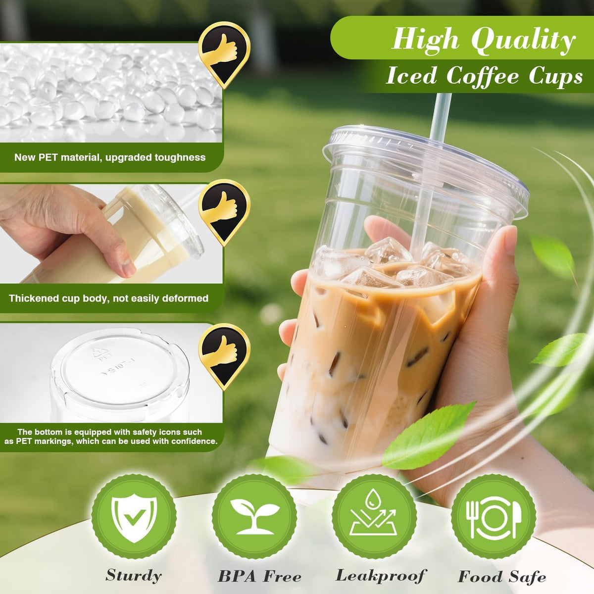 32 oz Clear Plastic Cups with Lids and Jumbo Straws
