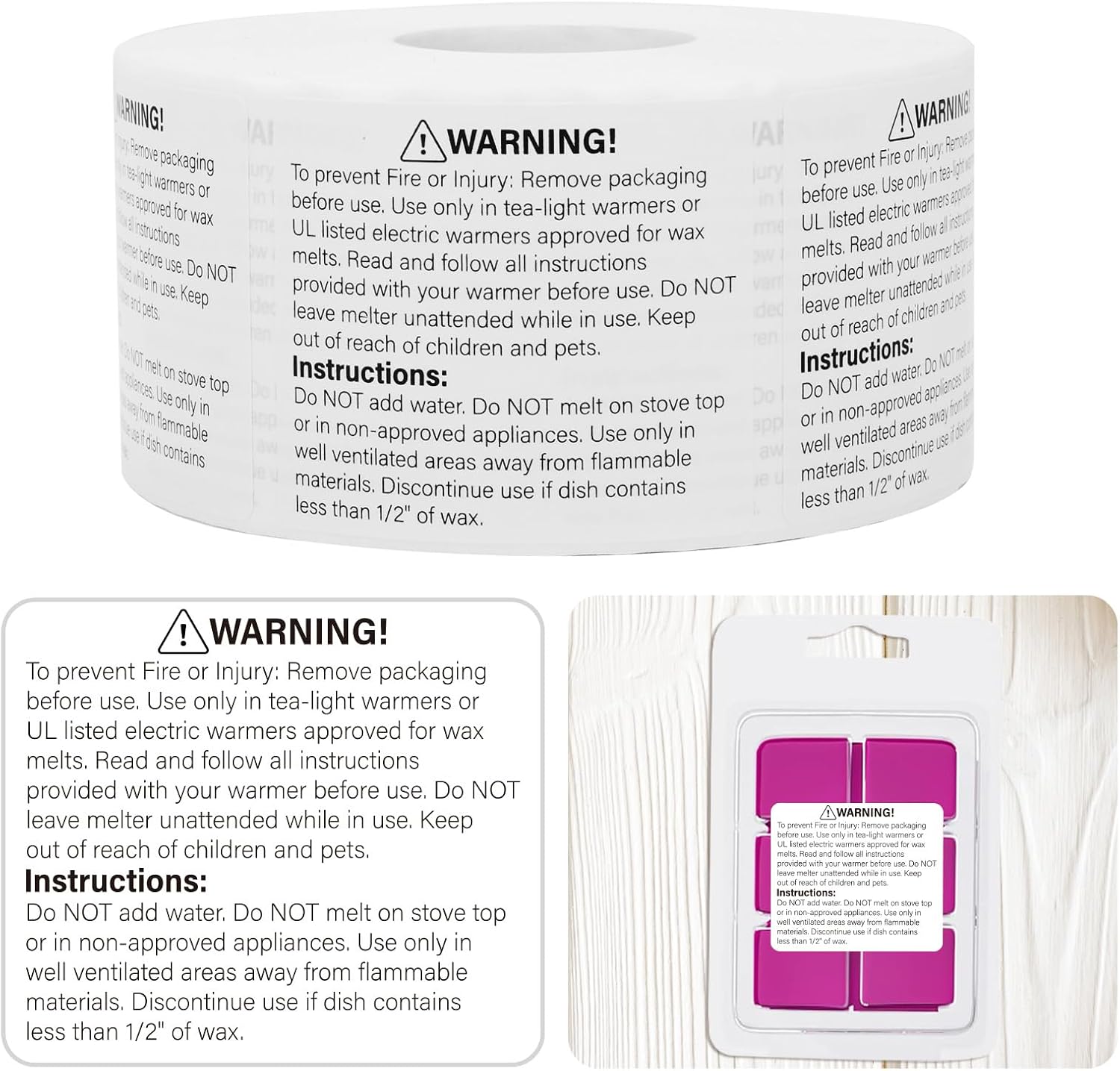 800pcs Candle Warning Labels 1.8x1.5Inch Wax Melt Warning Sticker | White Candle Safety Labels for Soy Candle Making