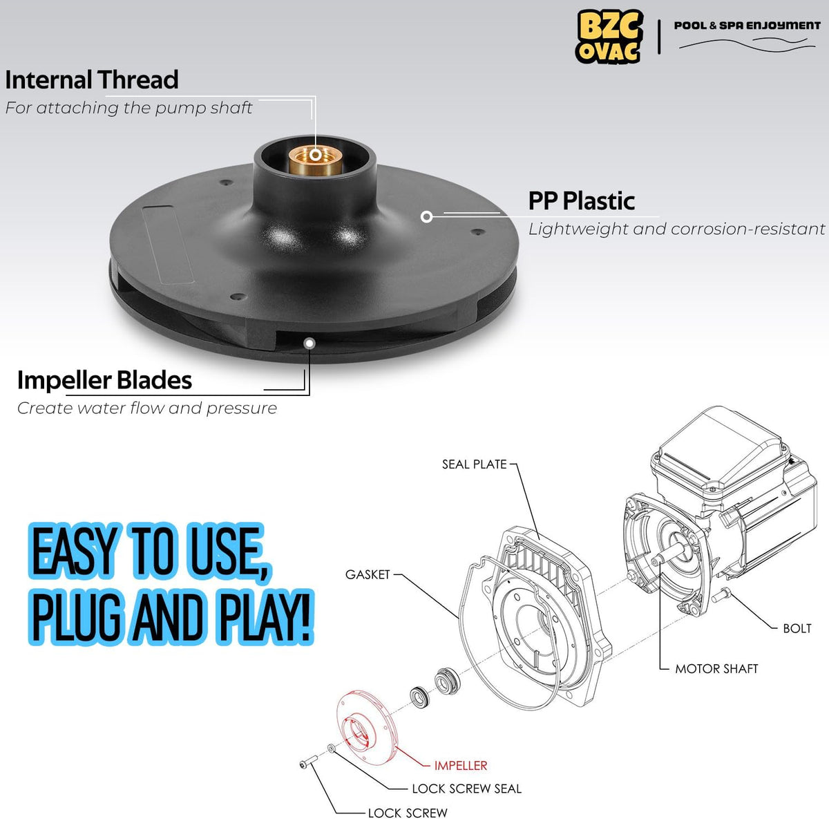 073131 Impeller Compatible with WhisperFlo and IntelliFlo 3 HP Pool and Spa Pumps, Black