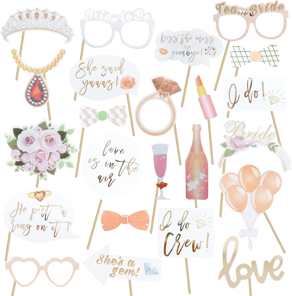 Wedding Photo Booth Props 23 Pcs Rose Gold for Bachelorette Party