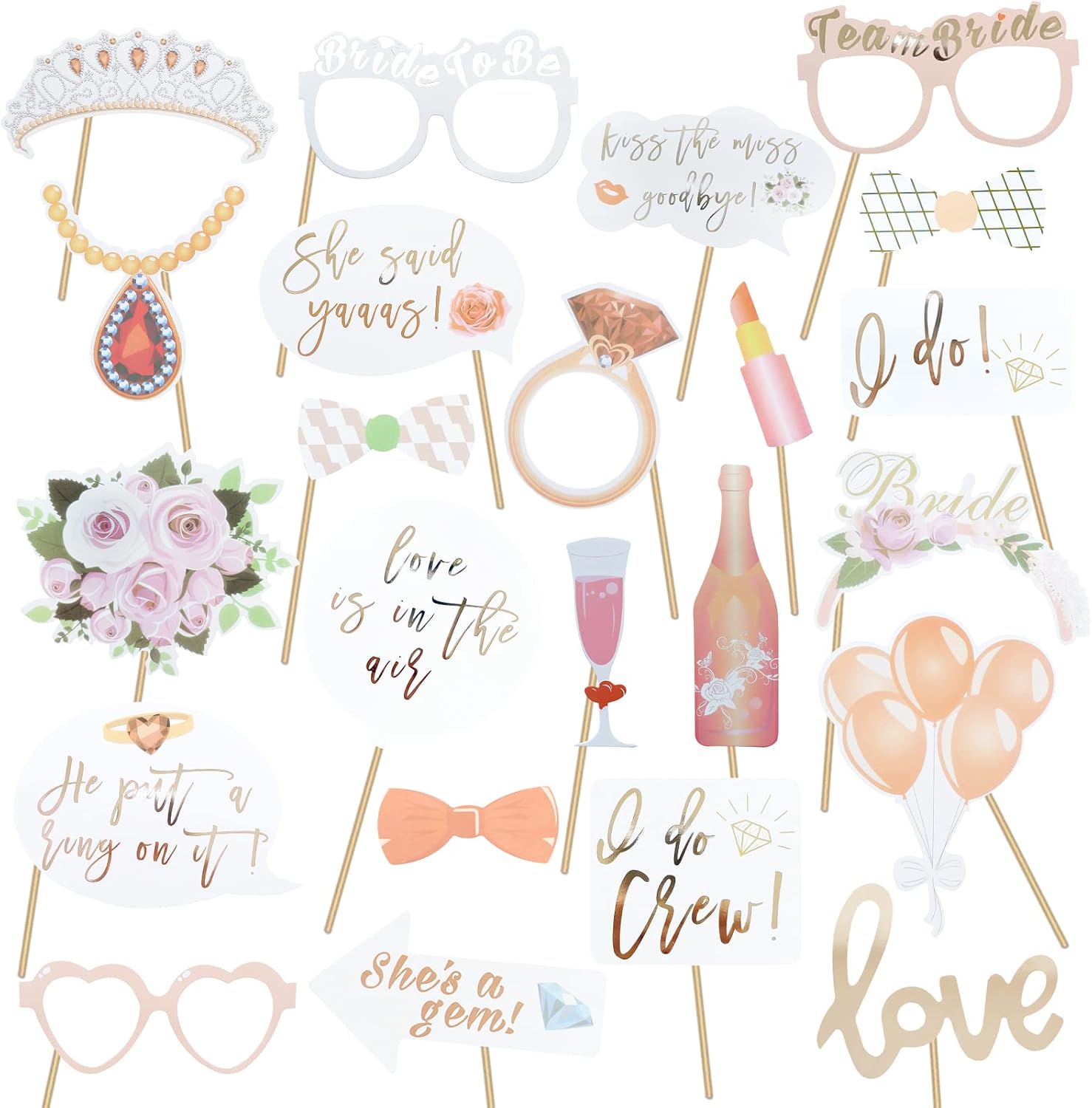 Wedding Photo Booth Props 23 Pcs Rose Gold for Bachelorette Party