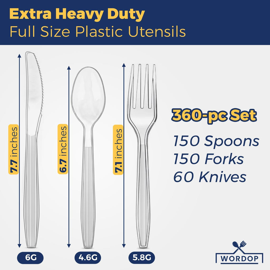360 Count Extra Heavy Duty Plastic Silverware Set – Heat Resistant & BPA Free Disposable Silverware Cutlery 150