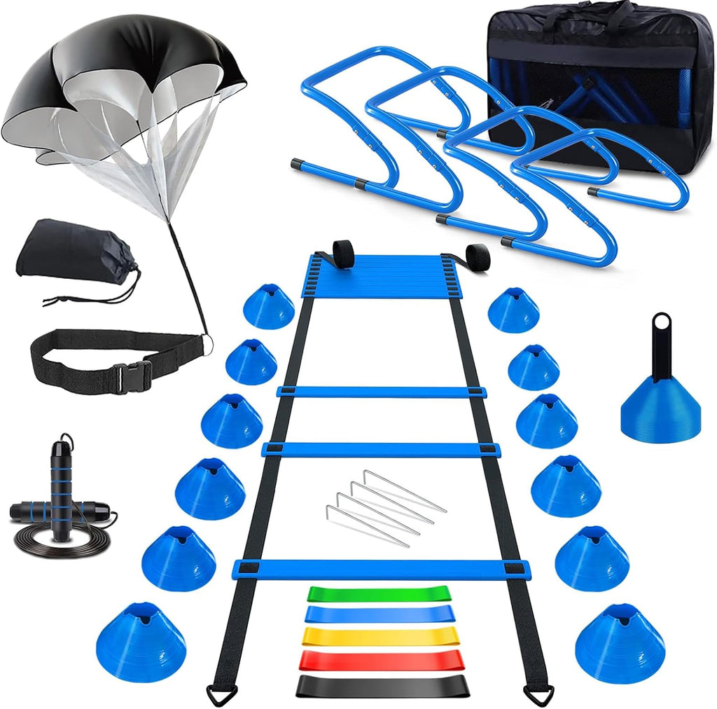 Agility Training Equipment, Football Training Equipment Includes 20FT Agility Ladder,4 Adjustable Agility Hurdles, 12